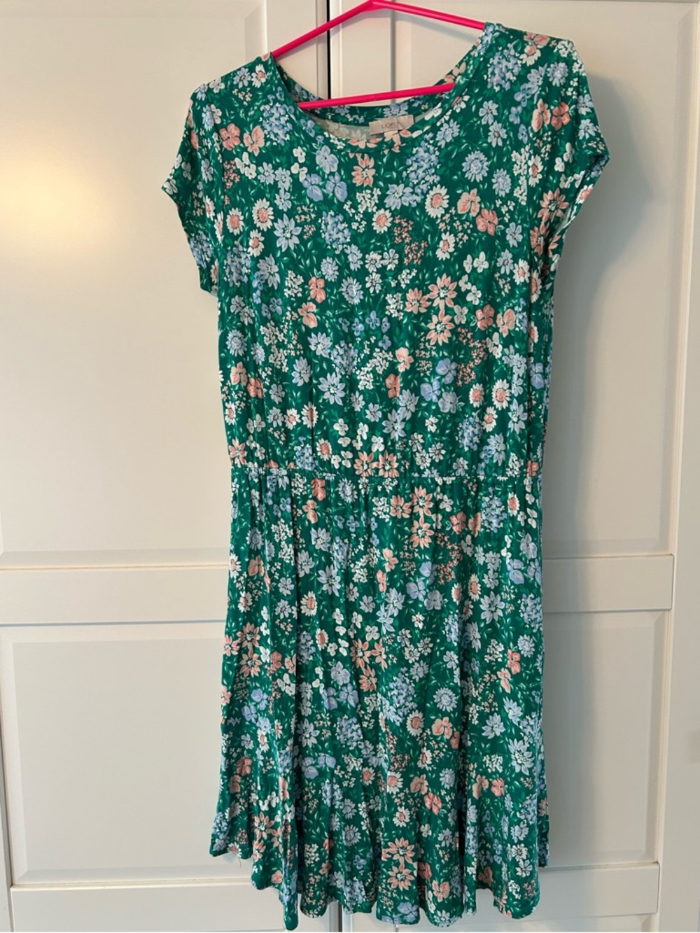 LOFT Green Floral Short Sleeve Casual Dress